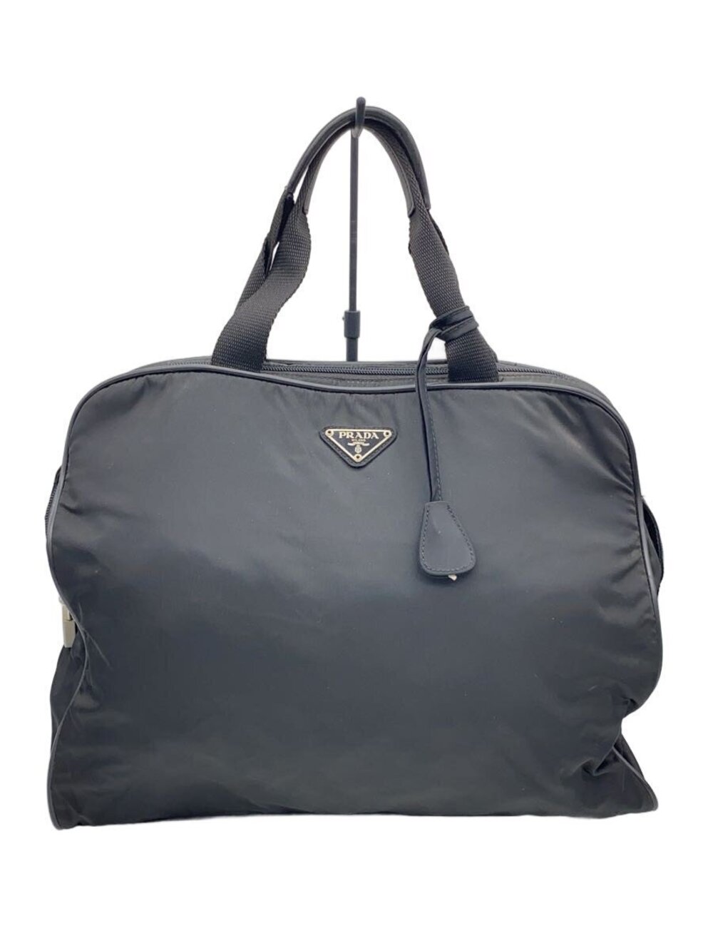 Prada black Tessuto top handle business bag enameled Black
